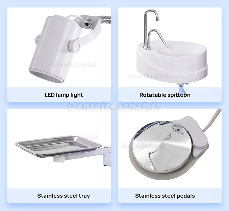 Fauteuil dentaire portable et pliable avec éclairage LED, turbine à air et plateau dentaire